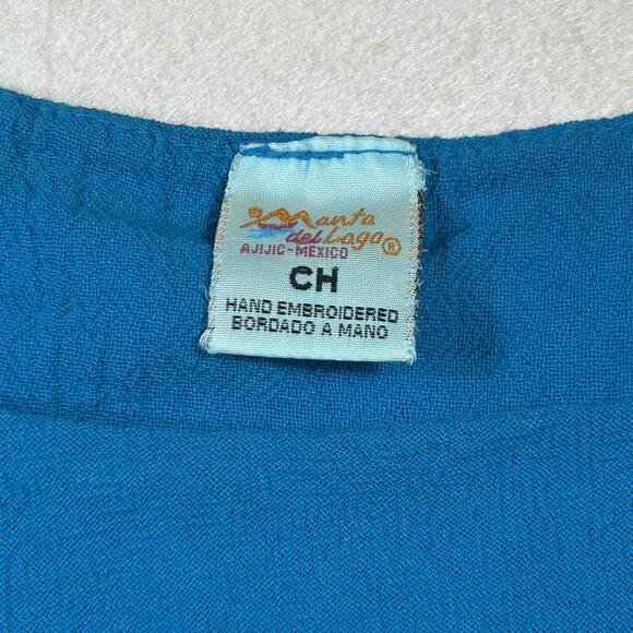 NWT Manta Del Lago Blue Cotton Knit Blouse Size Small Boho Beach Resort Wear - Picture 2 of 3